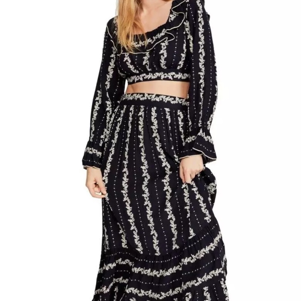 Free People Lolita Navy and Cream Co-Ord Maxi Set